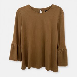 J. McLaughlin Keaton Brown Faux Suede Bell Sleeve Shirt Size Large